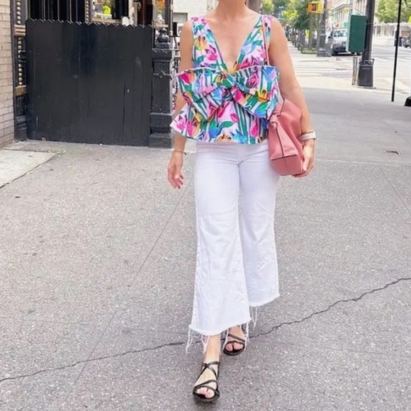 Slate & Willow • Bow Front‎ Avant Garde Floral Crop Top Sz Sm Tropical - Picture 1 of 13